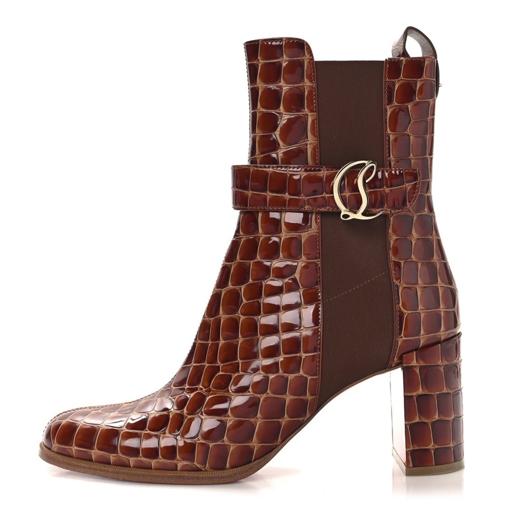 Christian Louboutin Calfskin Alligator Embossed Chelsea 70mm Booty 39 Acajou